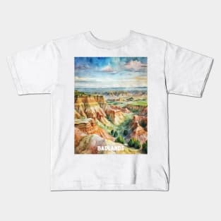 Badlands National Park Watercolor Painting Kids T-Shirt